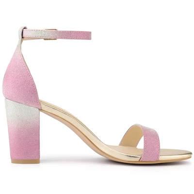 Allegra K Women's Gradient Glitter Chunky Heels Sandals 6 Allegra K Women's Gradient Glitter Chunky Heels Sandals - Image 6