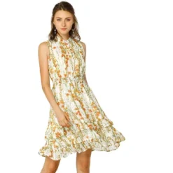 Allegra K Women's Floral A-line Smocked Waist Tiered Ruffled Chiffon Mini Dress -Allegra K GUEST d40130c4 956b 4aa7 9a3f 50dfcf03ba8b