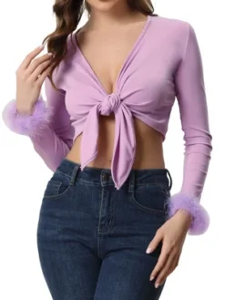 Allegra K Women's Tie Front Long Sleeve Faux Feather Cuff Open Navel Cardigan 13 Allegra K Women's Tie Front Long Sleeve Faux Feather Cuff Open Navel Cardigan -Allegra K GUEST d4580078 09c6 4f11 bb47 2bfad5492db9