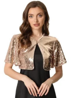 Allegra K Sequin Jacket For Women's Flared Sleeve Sparkly Bolero Crop Glitter Shrug -Allegra K GUEST d45a79e2 ceb9 4705 ae47 bb3b166bd7d5