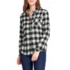 Allegra K Woman Roll Up Sleeves Buttoned Boyfriend Plaids Shirt