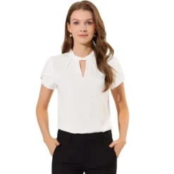 Allegra K Women's Stand Collar Petal Sleeve Keyhole Neck Elegant Work Office Blouse Top -Allegra K GUEST d4b19adb 1b5e 4c9e b9b3 7f9044126347