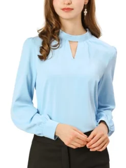 Allegra K Women's Office Keyhole Elegant Stand Collar Long Sleeve Chiffon Blouses -Allegra K GUEST d4cf660a d41a 447b b5d1 953862804288