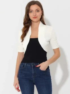 Allegra K Women's Cropped Open Front Ruched Short Sleeve Bolero Shrugs -Allegra K GUEST d4fc7e43 d1c0 4535 8ea3 b7c7d9190ac5