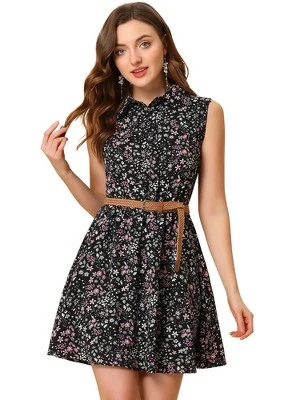 Allegra K Women's Floral Sleeveless Half Placket Above Knee Belted Summer Dress 9 Allegra K Women's Floral Sleeveless Half Placket Above Knee Belted Summer Dress - Image 9