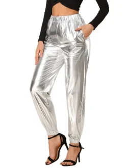 Allegra K Women's Metallic Trousers Shiny Sparkle Elastic Waist Holographic Pants -Allegra K GUEST d51d761c 8b30 427a a71c 21858bd2a4cc