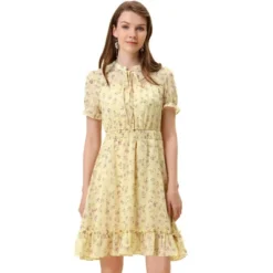 Allegra K Women's Floral Ruffle Hem Short Sleeve A-Line Smocked Chiffon Dress -Allegra K GUEST d568cca6 1772 4a60 a032 fb6ed51a3ad2