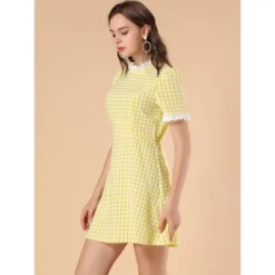 Allegra K Women's Summer Ruffle Neck Lace Panel Short Sleeve Check Gingham Dress -Allegra K GUEST d57e1661 d2f1 4177 a240 496833ea6df4
