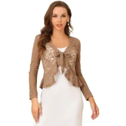 Allegra K Women's Tie Front Crop Cardigan Ruffled Hem Floral Lace Sheer Shrug Top -Allegra K GUEST d5a7bf3f c88a 46d7 8ba6 1779205e8adf