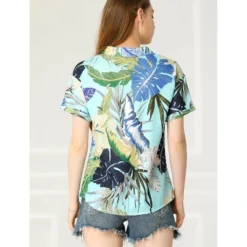 Allegra K Women's Hawaiian Floral Leaves Printed Short Sleeve Button Down Vintage Beach Shirt -Allegra K GUEST d5ed0092 3089 440f 8286 9472751dde13