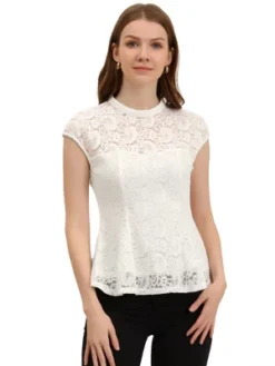 Allegra K Women's Mock Neck Cap Sleeve Crochet Lace Peplum Blouse -Allegra K GUEST d637174a 4f7b 409e a540 61a2c953afa5