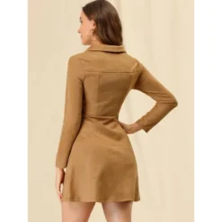 Allegra K Women's Faux Suede Lapel Neck Long Sleeve Elegant A-Line Mini Dress -Allegra K GUEST d6453877 3659 4b55 b10c 906048e56a3d