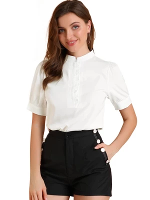 Allegra K Women's Work Office Half Placket Ruffled Puff Sleeve Blouse 11 Allegra K Women's Work Office Half Placket Ruffled Puff Sleeve Blouse - Image 11