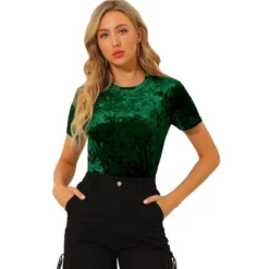 Allegra K Women's Velvet Crew Neck Short Sleeve Casual Blouse -Allegra K GUEST d6fb0b7f 3c72 4a96 b25a e618bf42c4bd