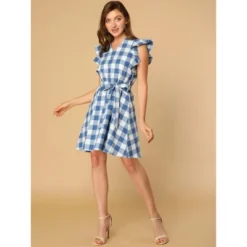 Allegra K Women's Casual Ruffled Sleeve A-Line Vintage Gingham Check Sundress -Allegra K GUEST d72cfb9a b563 4ff1 b9e9 40c9f59f8ca3