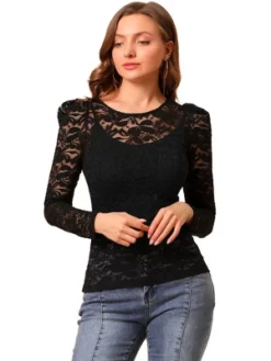 Allegra K Women's Vintage Semi-Sheer Puff Long Sleeve Embroidery Lace Floral Blouse -Allegra K GUEST d7601ff2 e01e 46a2 8cee d1ef07704610