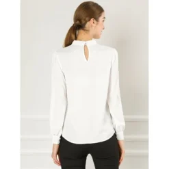 Allegra K Women's Office Keyhole Elegant Stand Collar Long Sleeve Chiffon Blouses -Allegra K GUEST d7cd62fd a51b 42a1 bd06 831e87054c11