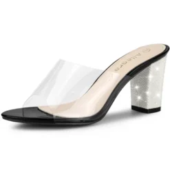 Allegra K Women's Clear Glitter Chunky Heels Slide Heel Sandals -Allegra K GUEST d7ddcf29 519f 4a6b be0d 4737359b3cad