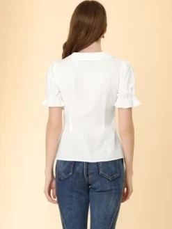 Allegra K Women's Pleated Short Sleeve V Neck Button Down Shirts -Allegra K GUEST d82491fc 2385 402c 81c4 9cdfbf8e90e6