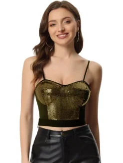 Allegra K Sequined Crop Top For Women's Spaghetti Strap Deep V Party Cami Top -Allegra K GUEST d824efef 233f 4491 b914 84f02bdaf55a