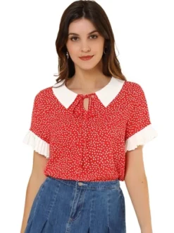 Allegra K Women's Contrast Doll Collar Polka Dots Short Sleeves Blouse -Allegra K GUEST d82cfb2a 26be 434b 9dc3 15b3aa55dbc1