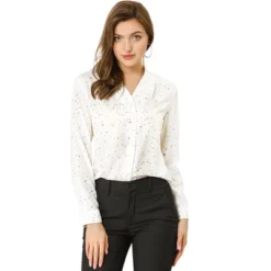 Allegra K Women's Metallic Vintage Long Sleeve Gilding Shiny Dots Stars Blouse Top -Allegra K GUEST d843d642 c908 4ad8 9c22 ba8553554857