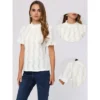 Allegra K Women's Crochet Eyelet Top Mock Neck Puff Sleeve Ruffle Casual Embroidery Blouse