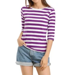 Allegra K Women's Elbow Sleeves Round Neck Slim Fit Casual Printed T-Shirt -Allegra K GUEST d8819374 a0b2 4d3d 8d64 3850ec08090c