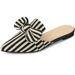 Allegra K Women's Pointed Toe Slip On Flat Stripe Bow Slides Mules -Allegra K GUEST d91265fb ae1b 475b be35 a2383b67825a
