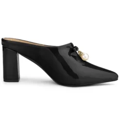 Allegra K Women's Pointed Toe Pearl Bow Chunky Heel Slides Mules -Allegra K GUEST d9a20d84 ef7c 4862 974c 677d88eafc53