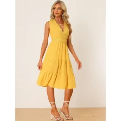 Allegra K Women's Casual Sleeveless Sundress V Neck Lace Trim Tiered Midi Tank Dress -Allegra K GUEST d9e33302 245b 4007 beed 194a66b400e5