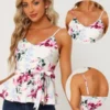 Allegra K Women's Floral Print Sleeveless V Neck Tie Waist Cami Top