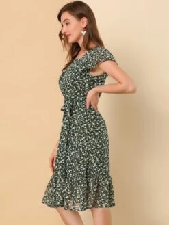 Allegra K Women's Floral Chiffon Flutter Sleeve Belted Square Neck Ruffled Hem Dress -Allegra K GUEST da47f293 f508 4822 aa13 b532a0634574