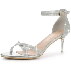 Allegra K Women's Glitter Ankle Straps Stiletto Clear Heels Sandals -Allegra K GUEST da4eeb7f 5f8b 42c6 99b1 771e9f0844da