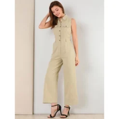 Allegra K Women's Button Down Collared Wide Leg Tie Sleeveless Jumpsuits -Allegra K GUEST da5fd686 ab9e 4120 90a4 95bd5ea34932