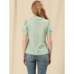 Allegra K Women's Puff Sleeves Point Collar Button Down Floral Shirts -Allegra K GUEST dacceed1 0c0b 4ec0 8ae3 440424f1990e