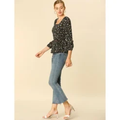 Allegra K Women's Floral Print Belted Waist Square Neck Vintage Peplum Blouse -Allegra K GUEST db2af306 ee81 4cab aec9 1e0fd4369099