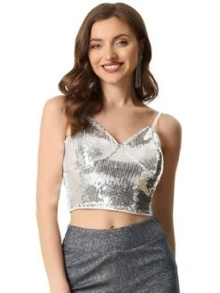 Allegra K Sequin Cami Top For Women's Spaghetti Strap Club Party Crop Tank Tops -Allegra K GUEST db3abada 3439 429e 9486 4d1a9cad1712