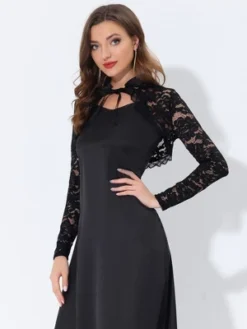 Allegra K Women's Tie Neck Lace Bolero Shrug Long Sleeves Crop Gothic Top -Allegra K GUEST db456d5c 8c63 40f2 a0ad 8e7ef9aa2a41