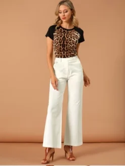 Allegra K Women's Bell Bottom Long High Waist Elegant Work Trousers