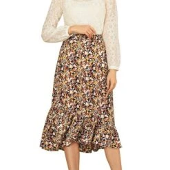 Allegra K Women's Summer Floral Elastic Waist High Low Ruffle Hem Midi Skirts -Allegra K GUEST dbf24018 7c02 41e1 bf63 29616cfd484e