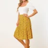 Allegra K Women's Floral Print Ruffle Hem High Elastic Waist Casual A-Line Midi Skirt