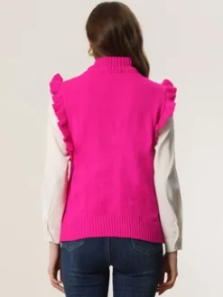 Allegra K Women's Ruffled Sleeve Mock Neck Casual Cable Knit Pullover Sweater Vest -Allegra K GUEST dcc3739a c30e 4089 9702 fb015a61cf0e