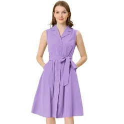 Allegra K Women's Sleeveless Notched Lapel Belted Business Office Midi Shirt Dress -Allegra K GUEST dcd7c0f5 ba94 4a66 bac5 7c25ae6b9f2b