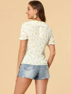 Allegra K Women's Floral Peter Pan Collar Lace Trim Ruffle Sleeve Blouses -Allegra K GUEST dce23c4a c076 44f3 ac37 9e32b4f117e2