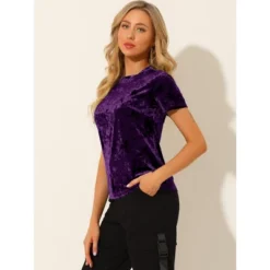 Allegra K Women's Velvet Crew Neck Short Sleeve Casual Blouse -Allegra K GUEST dcf824f6 c154 40e4 8726 f0a57bfbbaa8