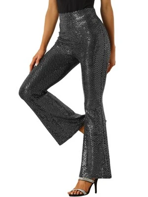 Allegra K Sequin Pants For Women's Sparkle Bell Bottoms Stretch Shiny Flare Pants 5 Allegra K Sequin Pants For Women's Sparkle Bell Bottoms Stretch Shiny Flare Pants - Image 5