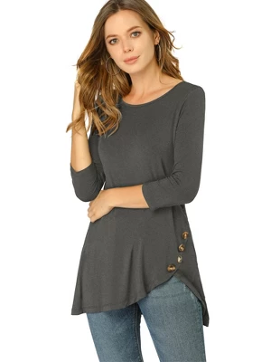 Allegra K Women's 3/4 Sleeve Round Neck Button Decor Casual Stretchy Tunic Tops 12 Allegra K Women's 3/4 Sleeve Round Neck Button Decor Casual Stretchy Tunic Tops - Image 12