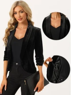 Allegra K Velvet Cardigan For Women's Lapel Collar Open Front Cardigan