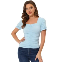 Allegra K Women's Square Neck Puff Sleeve Elegant Glitter Ruched Blouse -Allegra K GUEST de1b9191 bb9d 41a2 9c3b fe21380b47de